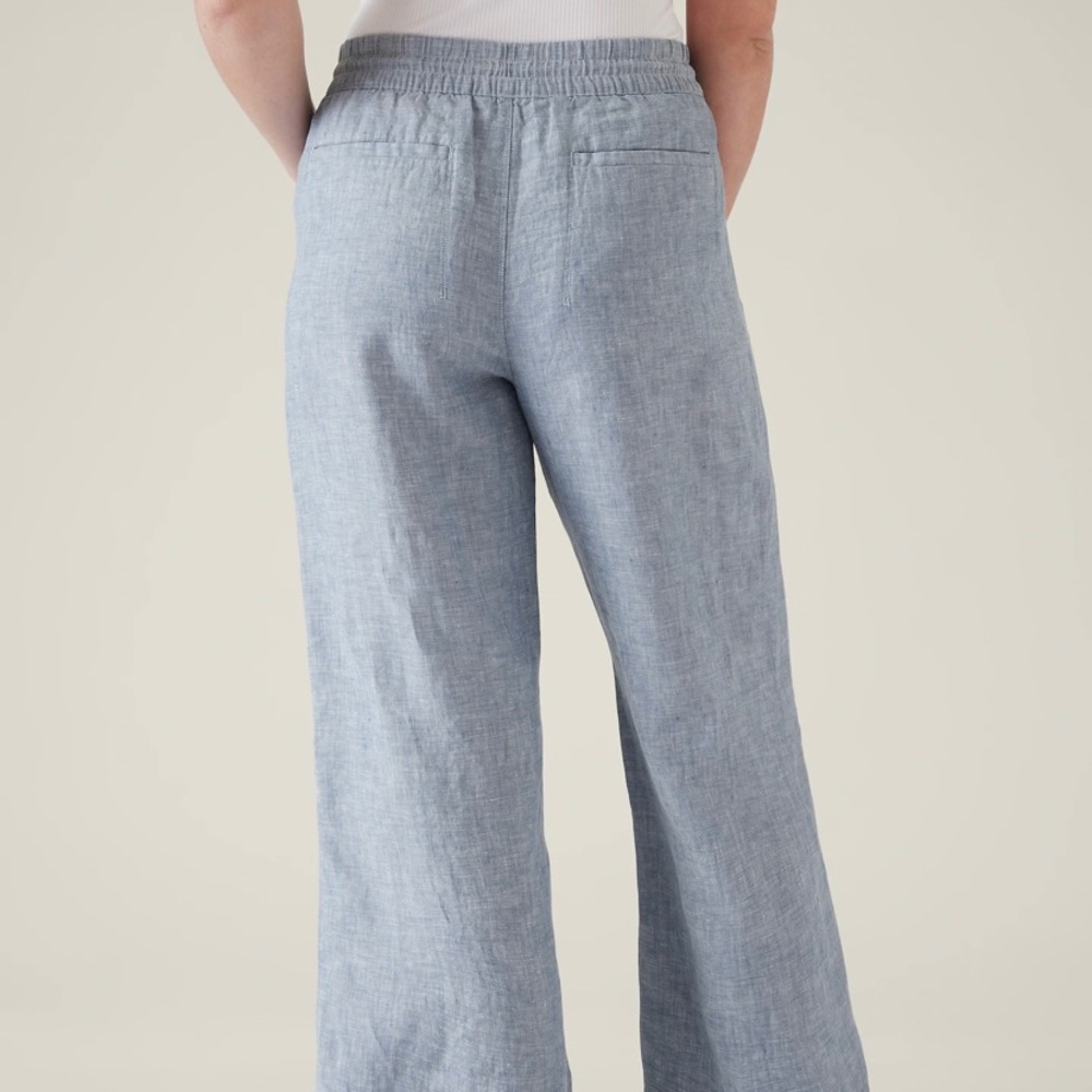 Athleta Cabo Linen Wide Leg Pant Women’s 16 Chambray Blue Drawstring 447244-00